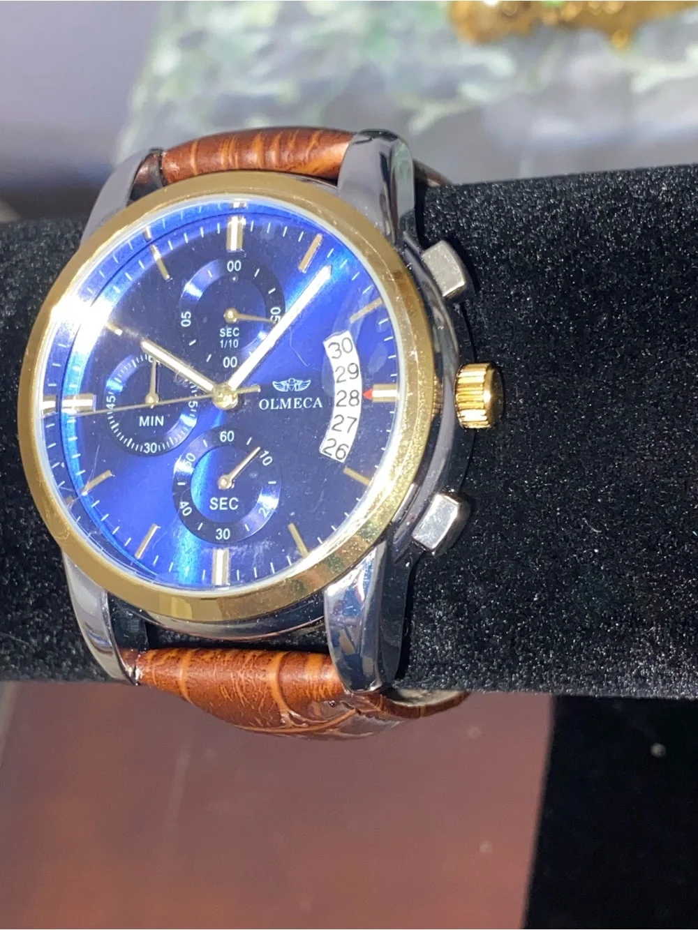 Brand New Olmeca 0826M Quartz Chronograph Mens Dress Watch Two Tone Leather Croc